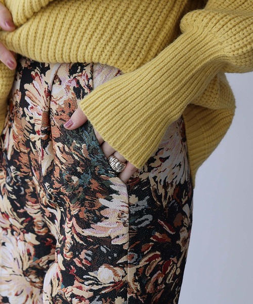 ELFRANK パンツ ゴブランフラワー テーパードパンツ ゴブラン織 花柄