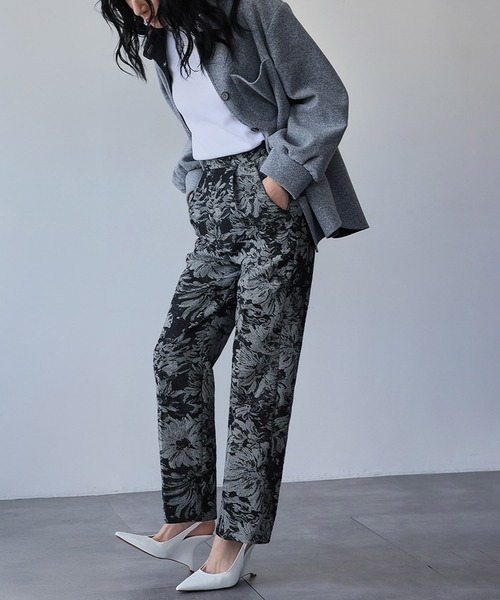 ELFRANK パンツ ゴブランフラワー テーパードパンツ ゴブラン織 花柄