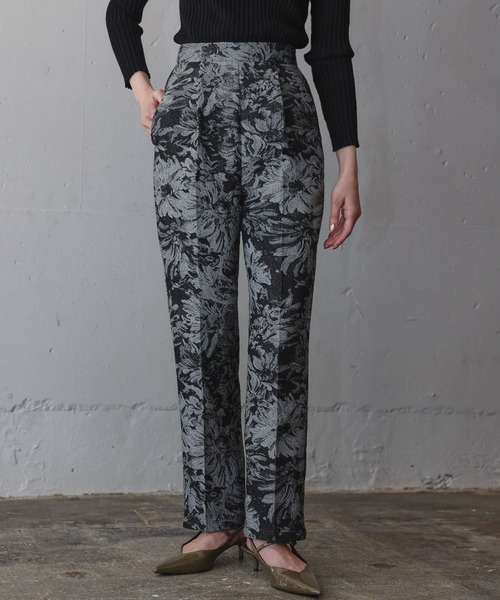 ELFRANK パンツ ゴブランフラワー テーパードパンツ ゴブラン織 花柄