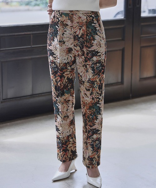 ELFRANK パンツ ゴブランフラワー テーパードパンツ ゴブラン織 花柄