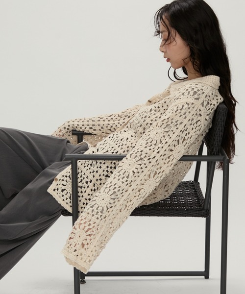 NUJOH リネンシャツ ブラウス シャツ Crochet Lace Blouse / クロシェ