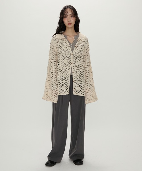 NUJOH リネンシャツ ブラウス シャツ Crochet Lace Blouse / クロシェ