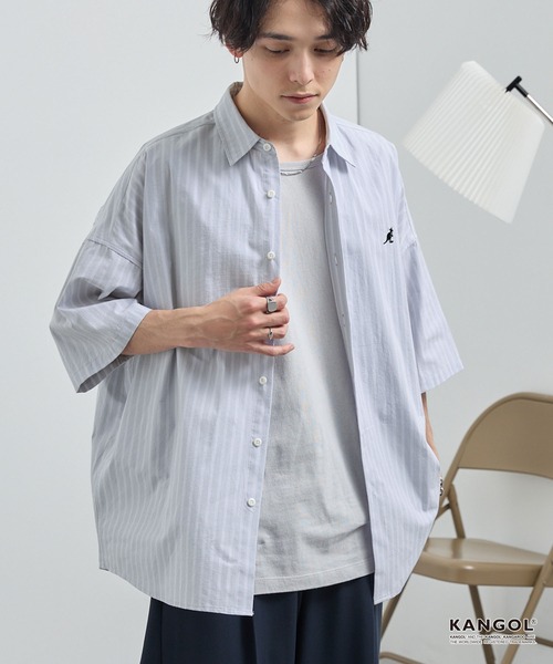 「KANGOL」 半袖シャツ「mono-martコラボ」 L ネイビー メンズ_画像9