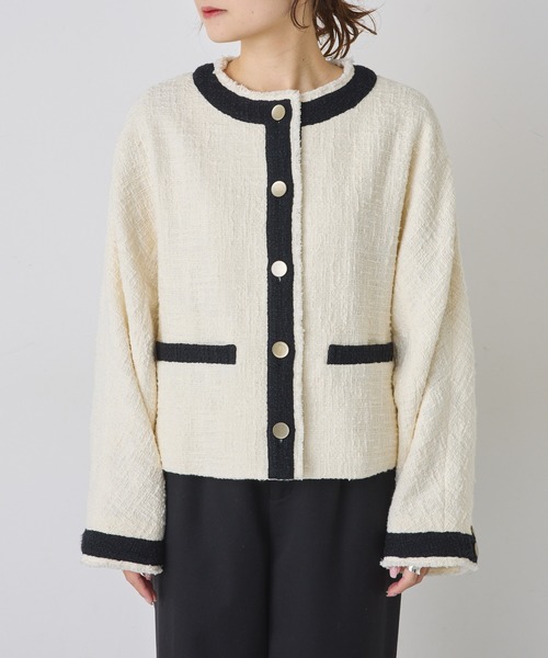 PUAL CE CIN ノーカラージャケット ホワイト　フリーサイズ pual ce cin 「PUAL CE CIN」 ノーカラージャケット FREE アイボリー