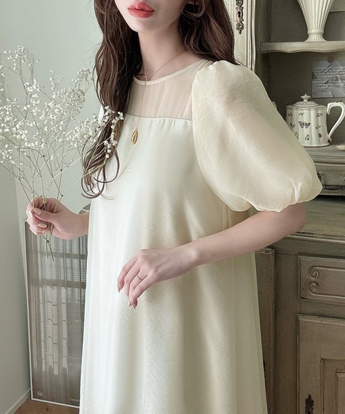 「Meiru」 半袖ワンピース SMALL クリーム レディース_画像8