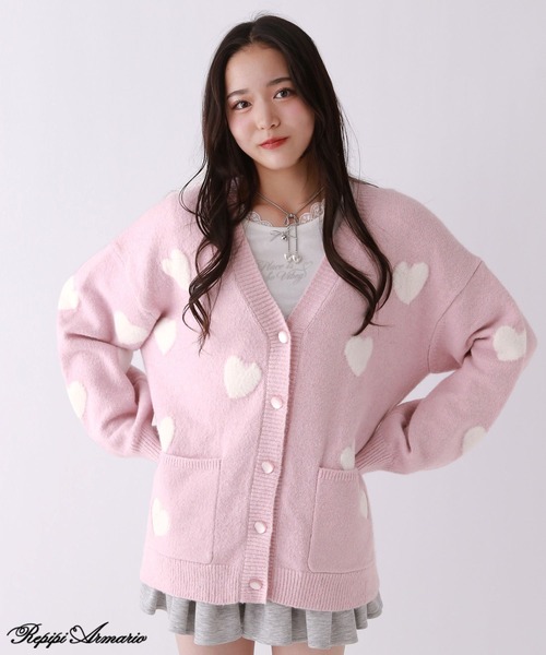 y2k peace now チュニック カーディガン フリル ハート柄　平成女児 repipi armario（レピピアルマリオ） カーディガン 「girly line