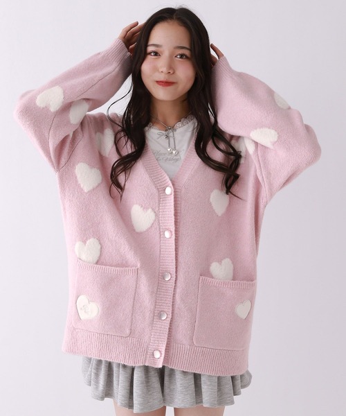 y2k peace now チュニック カーディガン フリル ハート柄　平成女児 repipi armario（レピピアルマリオ） カーディガン 「girly line