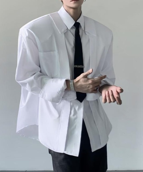 lilful シャツ 「26年春夏新作」2点セットネクタイ付きギミックシャツ