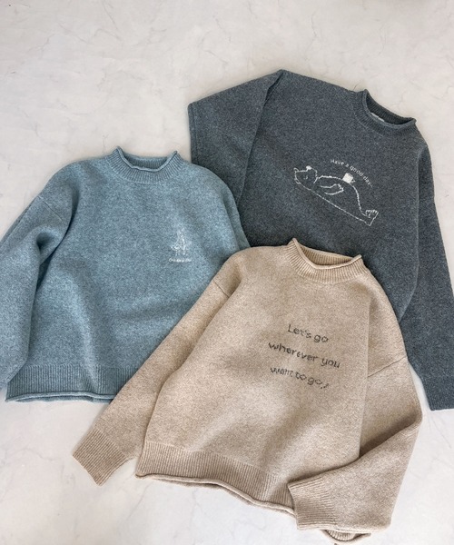 現行タグ✨人気　45R ウール縮絨 ニット セーター トップス R刺繍　グレー AS KNOW AS（アズノゥアズ） ニット セーター 柄選び刺繍 ウール混