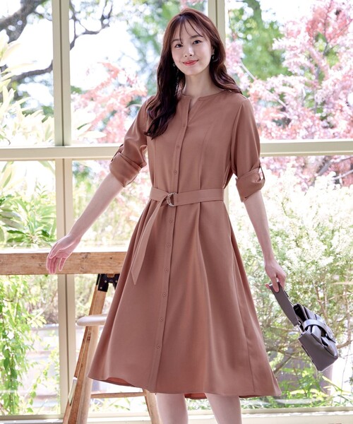 「Tiaclasse」 長袖ワンピース XX-LARGE チャコールグレー レディース_画像4