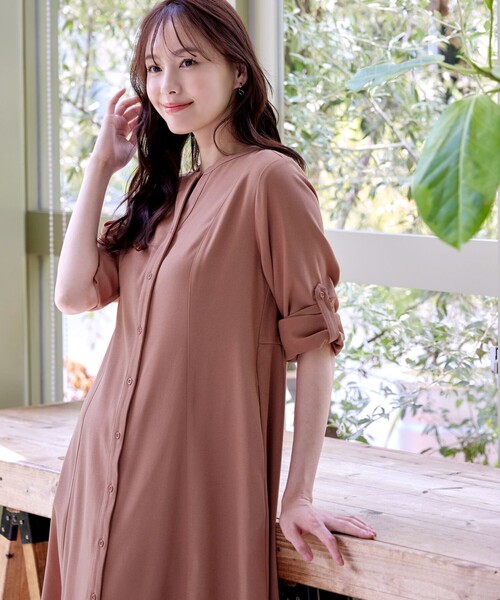 「Tiaclasse」 長袖ワンピース XX-LARGE チャコールグレー レディース_画像8