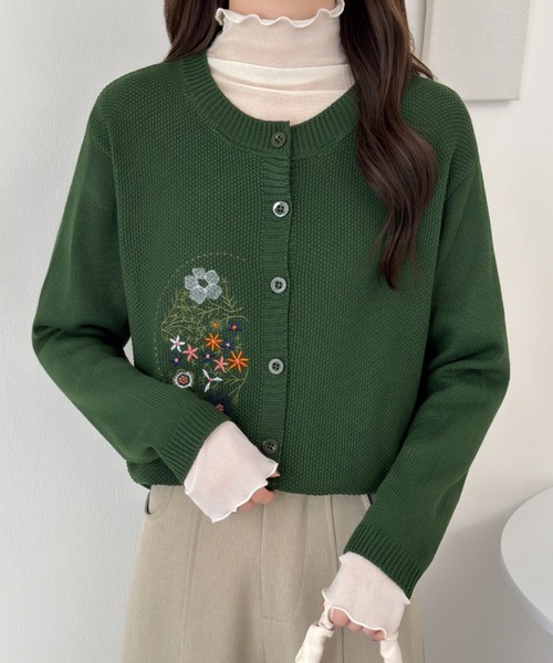 ABITOKYO（アビトーキョー） カーディガン 花柄刺繍クルーネックニット