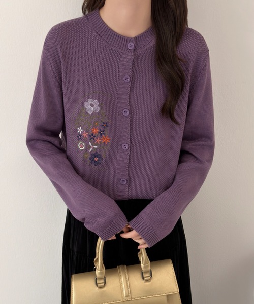 ABITOKYO（アビトーキョー） カーディガン 花柄刺繍クルーネックニット