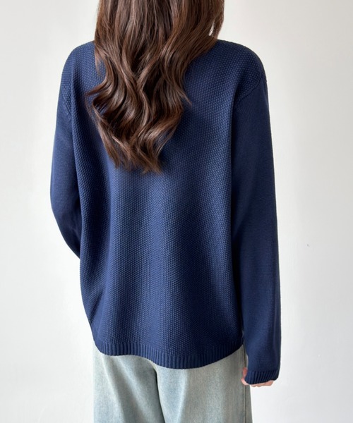 PINA HOUSE 花柄刺繍 カーディガン 青 星柄編み込みニットカーディガン