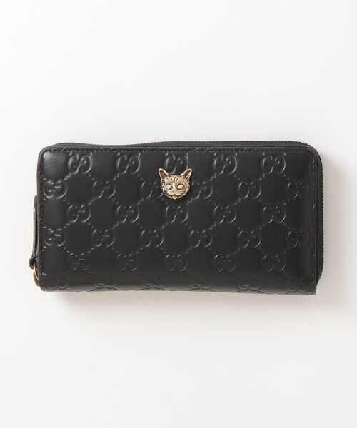 GUCCI（グッチ） キャットヘッド グッチシマ GGロゴ 長財布 - ブラック