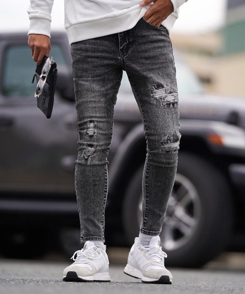 adamsJUGGLER スキニーパンツ ダメージ adamsJUGGLER（アダムスジャグラー） スキニーデニムパンツ X-LARGE