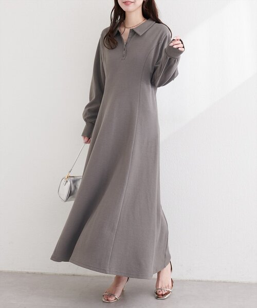 natural couture ワンピース フレアポロカットソーワンピース