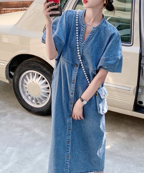 「N.s」 半袖ワンピース L ブルー レディース_画像8
