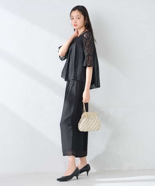 パンツドレス 「結婚式/お呼ばれに」レースドッキングブラウス・パンツセットアップの画像