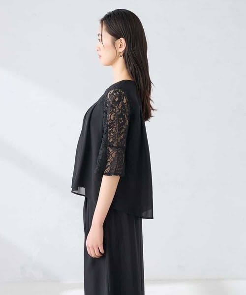 パンツドレス 「結婚式/お呼ばれに」レースドッキングブラウス・パンツセットアップの画像