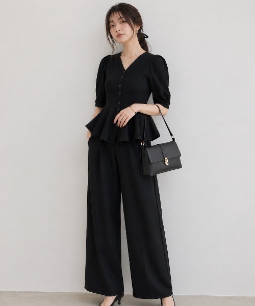 Lateru セットアップ ペプラムハーフスリーブニット 美ラインワイド