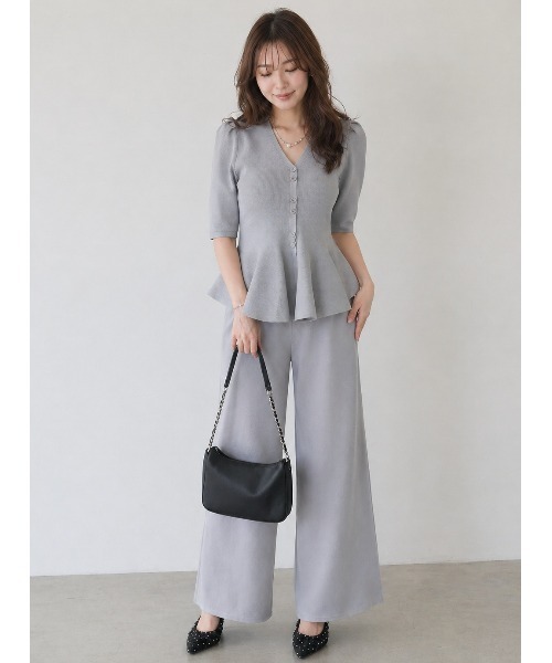 Lateru セットアップ ペプラムハーフスリーブニット 美ラインワイド