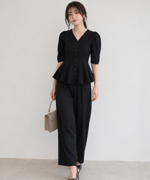 Lateru セットアップ ペプラムハーフスリーブニット 美ラインワイド