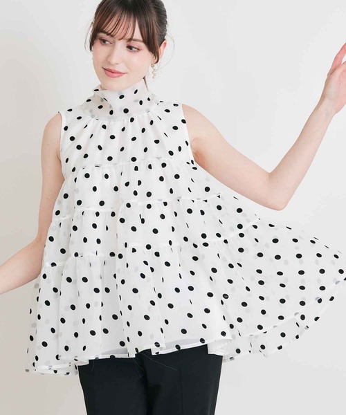 PICCIN PERLA ブラウス シャツ フロッキードットティンカーブラウス