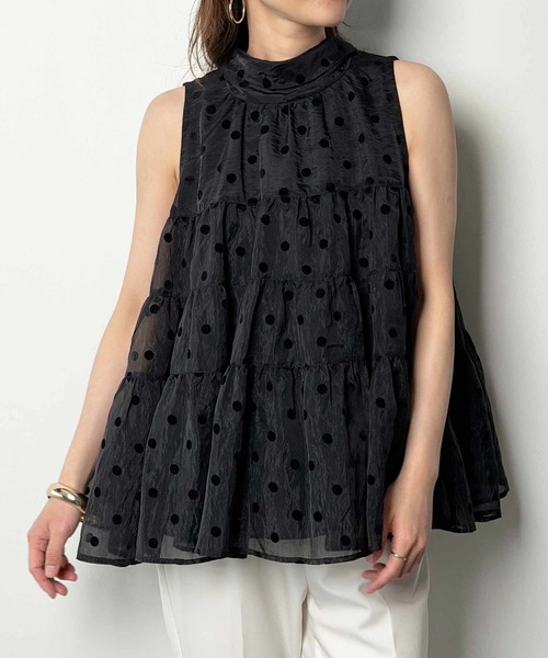PICCIN PERLA ブラウス シャツ フロッキードットティンカーブラウス