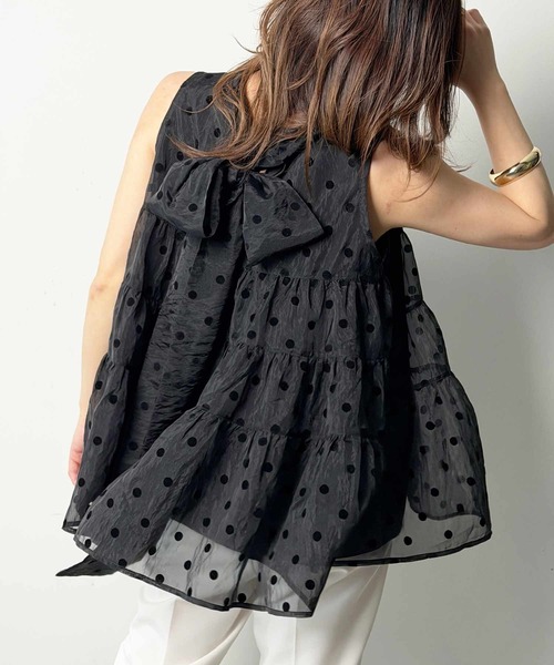 PICCIN PERLA ブラウス シャツ フロッキードットティンカーブラウス