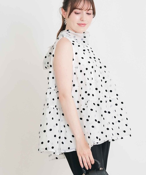 PICCIN PERLA ブラウス シャツ フロッキードットティンカーブラウス
