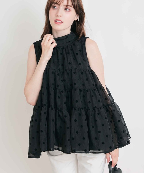 PICCIN PERLA ブラウス シャツ フロッキードットティンカーブラウス