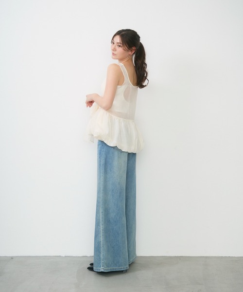 Lunea タンクトップ ノースリーブ 2wayリボンペプラムトップス
