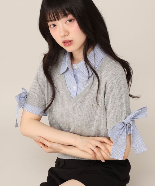 極美品♡ルネ♡リボンタイ　サマーニット Heather（ヘザー） サマーニット ニット セーター ドッキングリボン