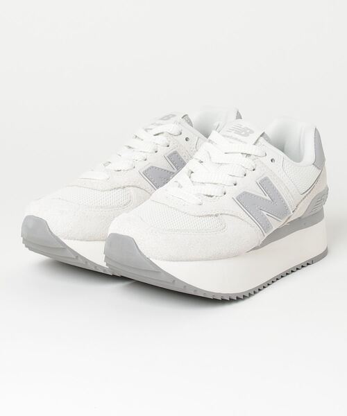「New Balance」 ローカットスニーカー 23.5cm ホワイト×グレー レディース_画像4