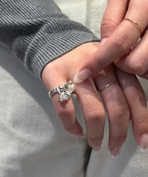 e.m.（イーエム） 指輪 リング ジルコニア・パールゆれピンキーリング