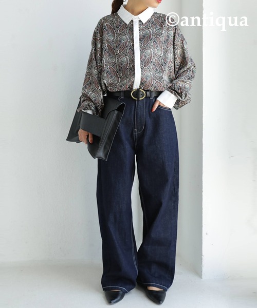 antiqua ベルト 丸バックルデザイン本革ベルト レディース
