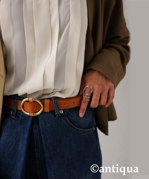 antiqua ベルト 丸バックルデザイン本革ベルト レディース