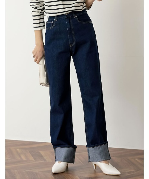 パンツ デニム ジーンズ ストレッチリサイクルロールアップデニム
