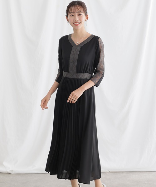 PourVous ドレス 結婚式 パーティードレス ロングと七分袖