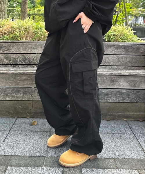 ナイロンカーゴパンツ♥ブラック♥送料込み カーゴパンツ パイピングナイロンカーゴパンツ「SETUP着用可能