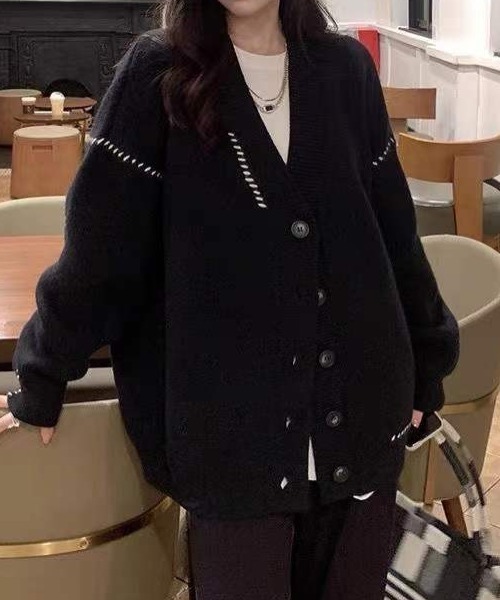 ♡極美品♡ ADORE アドーア　カーディガン　ニット　オーバーサイズ　黒 ツィーディーボーダーニット（5315270616） | ADORE