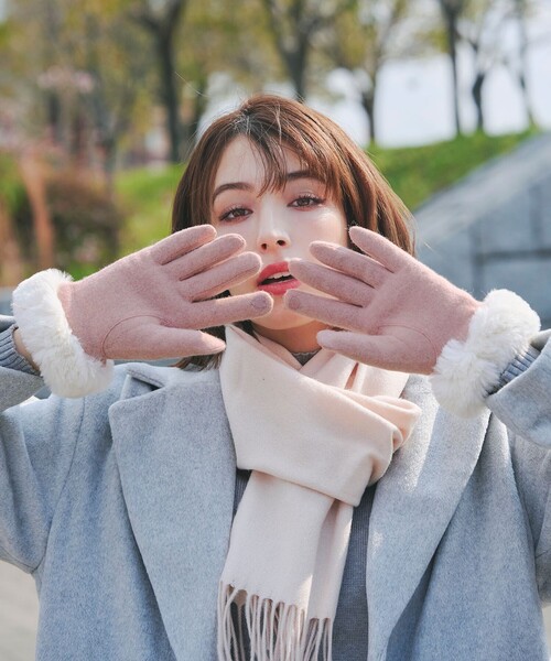 Tiaclasse 手袋 「スマホタッチ可」ファー付きスエードグローブ