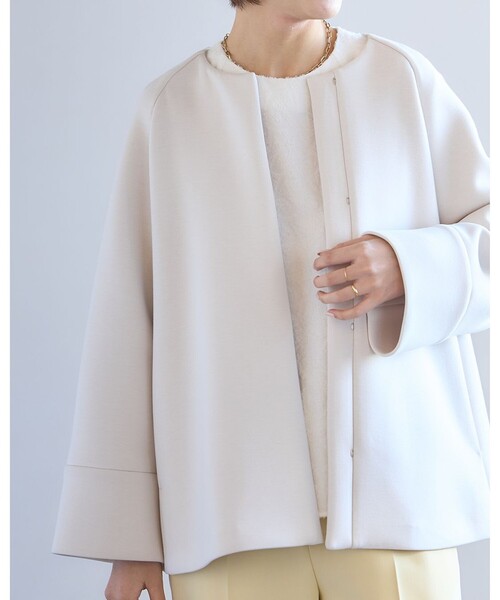 【美品】NOBLEノーブル　ノーカラーコート ジップアップコート ベージュ 34 再入荷☆NOBLEノーカラージップコート | ショップニュース