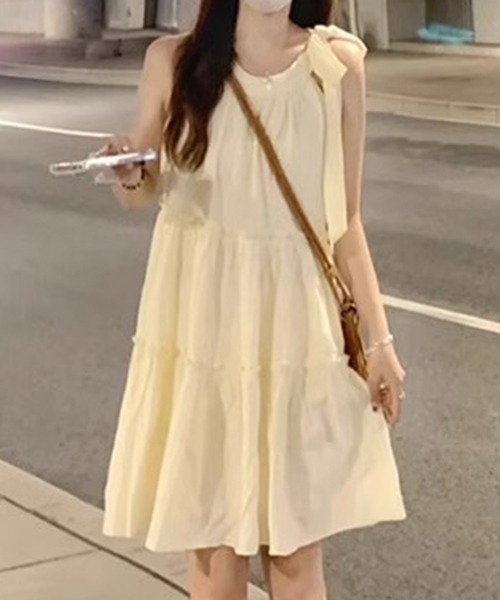 DABUWAWA ヒョウ ホルターネック ノースリーブ ワンピース アメリカンホリック AMERICAN HOLIC ショルダータック