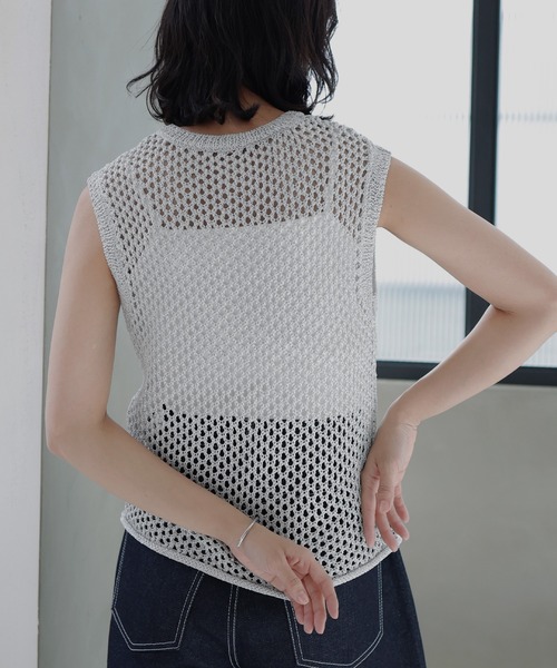 【値下します】　BUDO メッシュノースリーブタンクトップ クリーム色 SUMMER SALE】パターンメッシュタンクトップ | COO ONLINE