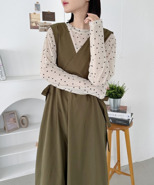 CLEA ジャンパースカート サイドリボンVネックジャンパースカート