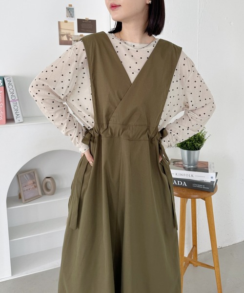 CLEA ジャンパースカート サイドリボンVネックジャンパースカート