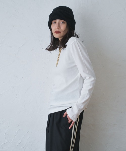 tシャツ ミニワッフル長袖カットソー -手洗い可- レディース