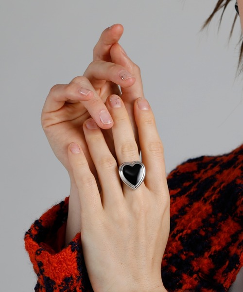 指輪 リング JewCas ブラック 大きめハートCayenne heart リング
